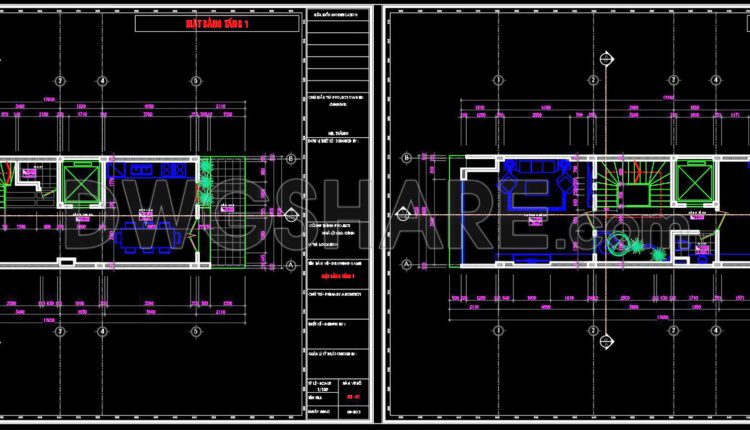 312. CAD design drawings for a 6-story townhouse with dimensions of 4.8m x 17.6m