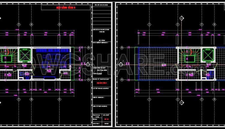 312. CAD design drawings for a 6-story townhouse with dimensions of 4.8m x 17.6m