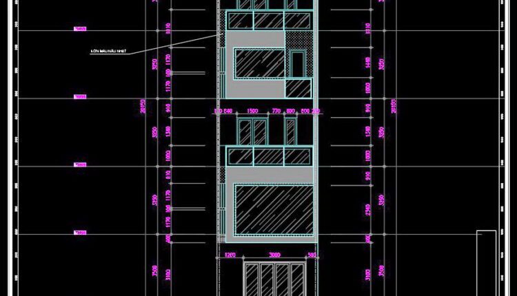 312. CAD design drawings for a 6-story townhouse with dimensions of 4.8m x 17.6m
