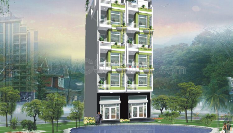 312. CAD design drawings for a 6-story townhouse with dimensions of 4.8m x 17.6m