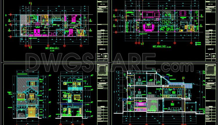 314. CAD design drawings for a 3-story townhouse with dimensions of 6m x 18.6m (10)