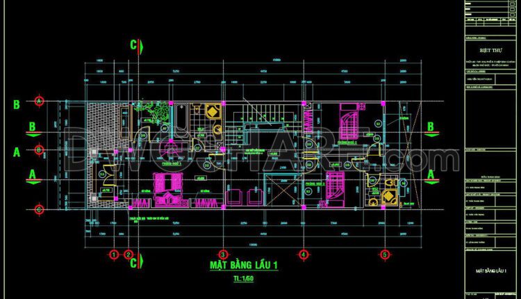 314. CAD design drawings for a 3-story townhouse with dimensions of 6m x 18.6m
