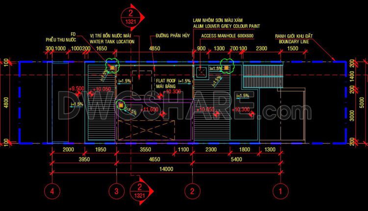 316. CAD design drawings for a 3-story townhouse with dimensions of 5m x 20m