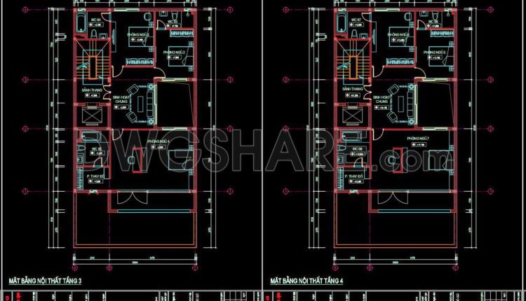 317. CAD design drawings for a 6-story townhouse with dimensions of 10m x 19.5m
