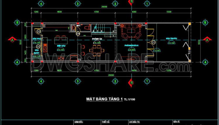 318. CAD design drawings for a 3-story townhouse with dimensions of 5m x 20m