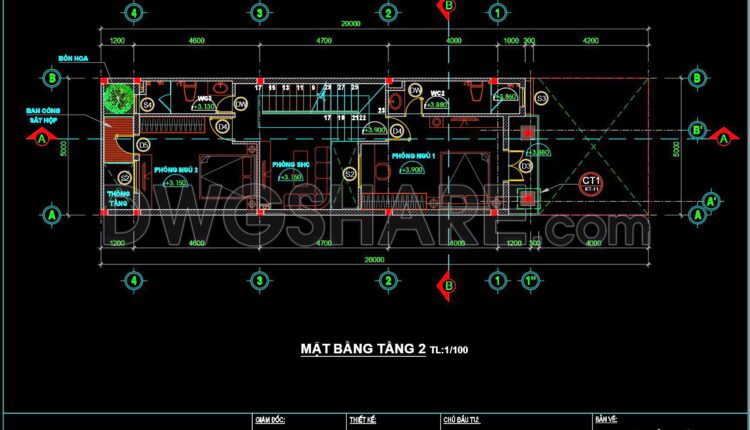 318. CAD design drawings for a 3-story townhouse with dimensions of 5m x 20m