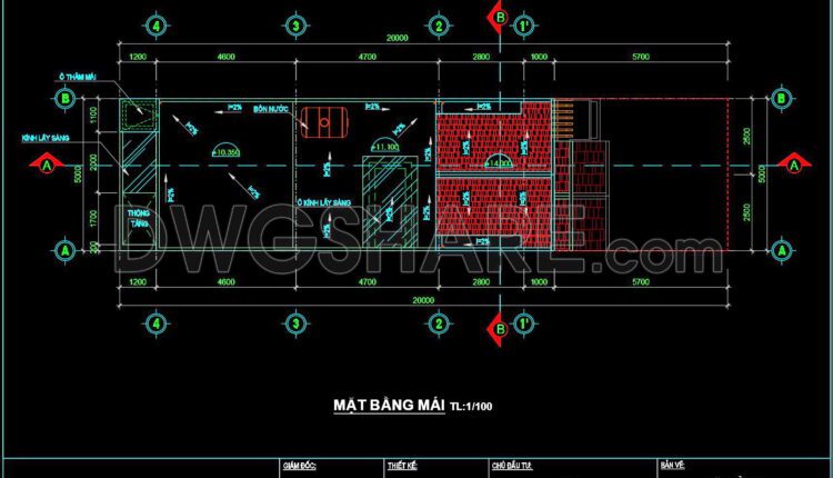318. CAD design drawings for a 3-story townhouse with dimensions of 5m x 20m