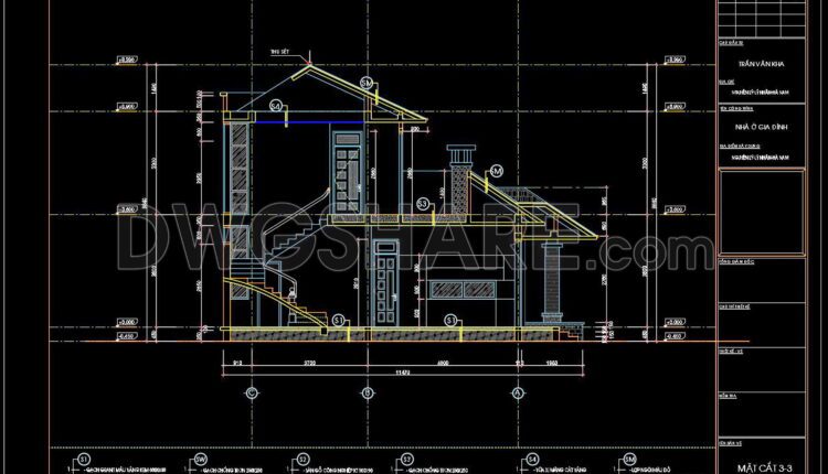 319. CAD design drawings for a 2-story townhouse with dimensions of 8.7m x 13.2m