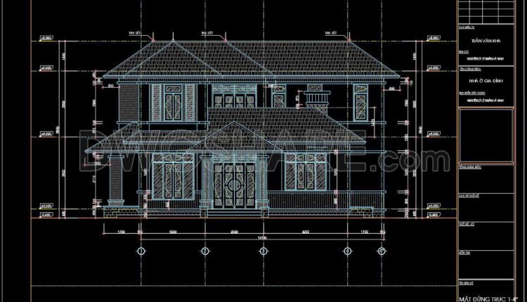 319. CAD design drawings for a 2-story townhouse with dimensions of 8.7m x 13.2m