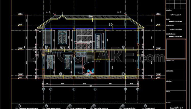 319. CAD design drawings for a 2-story townhouse with dimensions of 8.7m x 13.2m