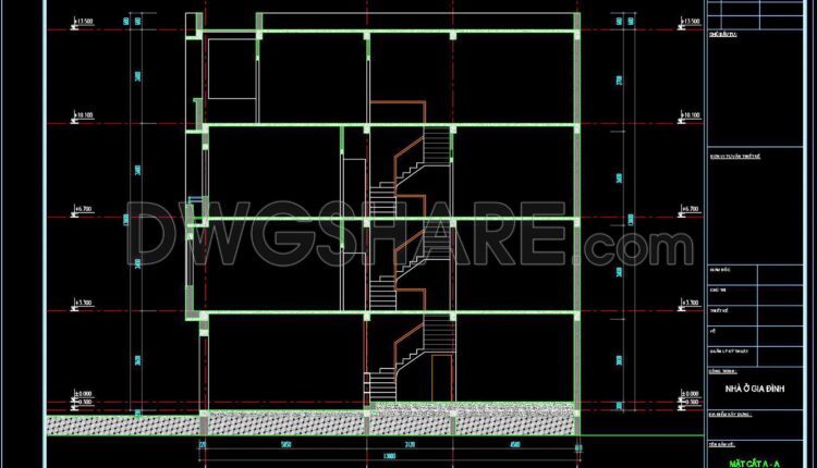 320. CAD design drawings for a 4-story townhouse with dimensions of 3.6m x 13.8m