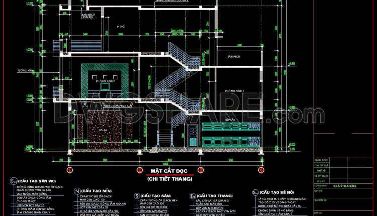 321. CAD design drawings for a 4-story townhouse with dimensions of 5m x 20m