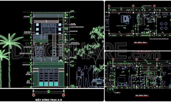 2 years ago
                

                
             1,308321. CAD design drawings for a 4-story townhouse with dimensions of 5m x 20m