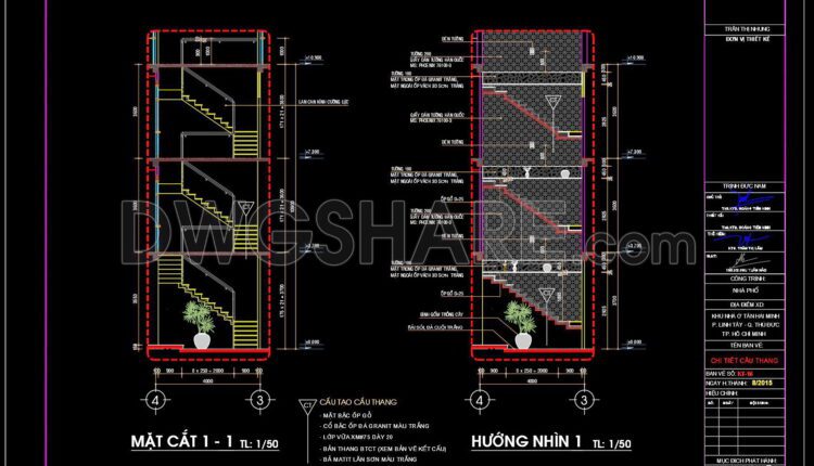 322. CAD design drawings for a 4-story townhouse with dimensions of 5m x 15m