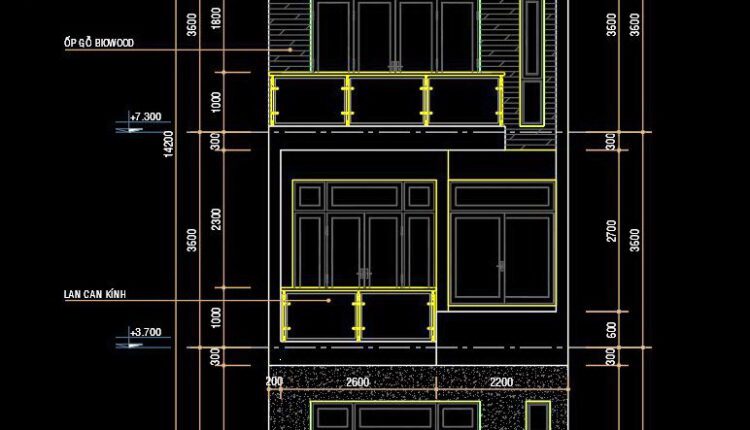 322. CAD design drawings for a 4-story townhouse with dimensions of 5m x 15m