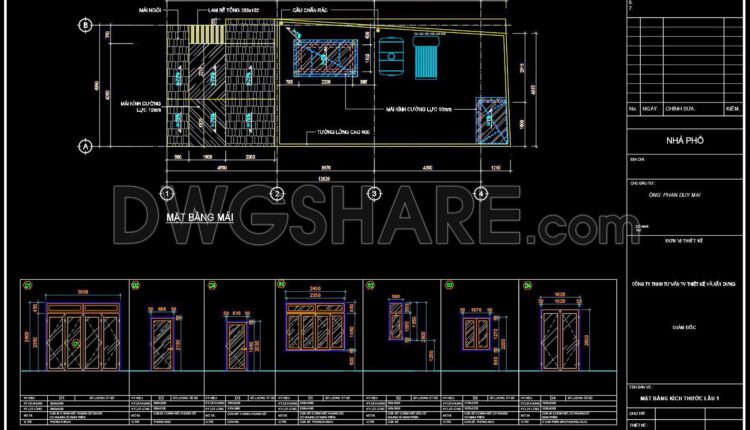 323. CAD design drawings for a 3-story townhouse with dimensions of 4.9m x 14m