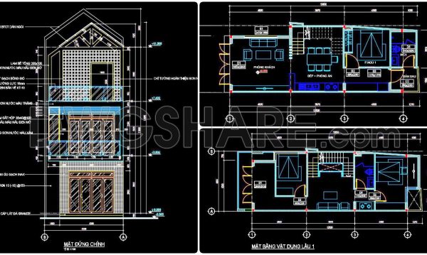 2 years ago
                

                
             1,695323. CAD design drawings for a 3-story townhouse with dimensions of 4.9m x 14m