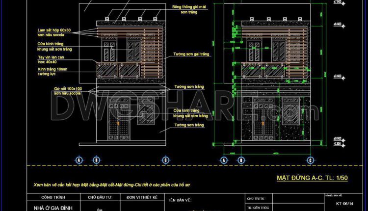 327. CAD design drawings for a 2-story townhouse with dimensions of 4m x 13m