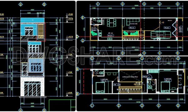 2 years ago
                

                
             1,401329. CAD design drawings for a 4-story townhouse with dimensions of 4.5m x 18m