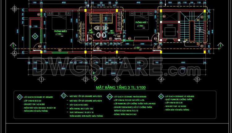 330. CAD design drawings for a 4-story townhouse with dimensions of 5m x 20m