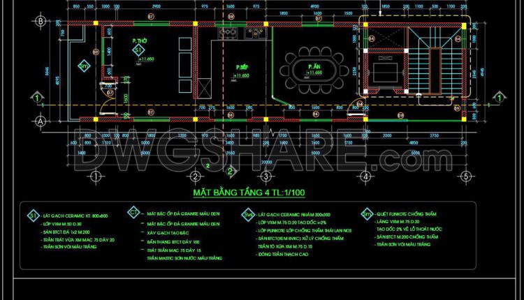 330. CAD design drawings for a 4-story townhouse with dimensions of 5m x 20m