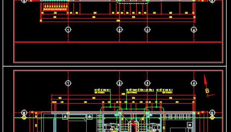 332. CAD design drawings for a 4-story townhouse with dimensions of 4.5m x 13.7m