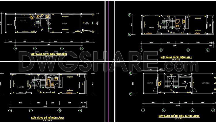 73. CAD drawings for detailed electrical designs for a 4-story townhouse