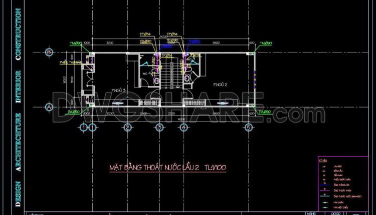 80. CAD drawings detailing the design of water supply and drainage systems for a 3-story townhouse