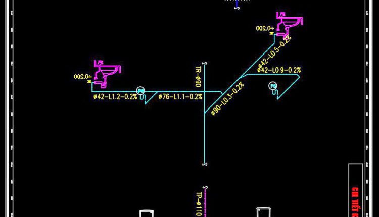 82. CAD drawings detailing the design of water supply and drainage systems for a 6-story townhouse