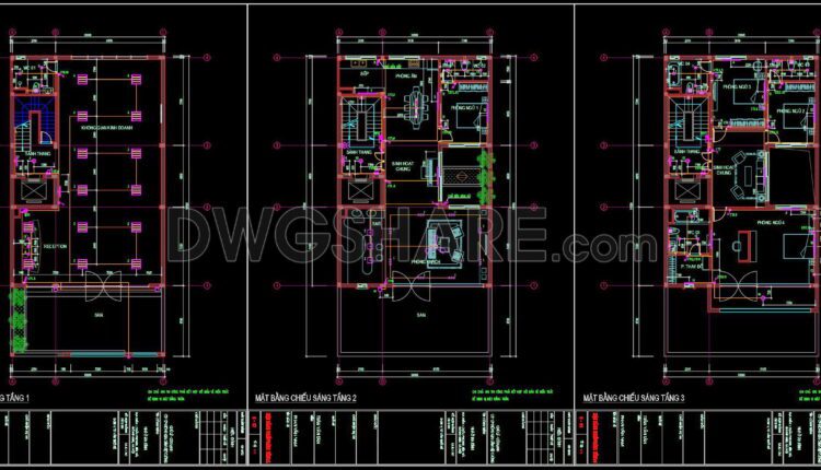 85. CAD drawings for detailed electrical designs for a 6-story townhouse