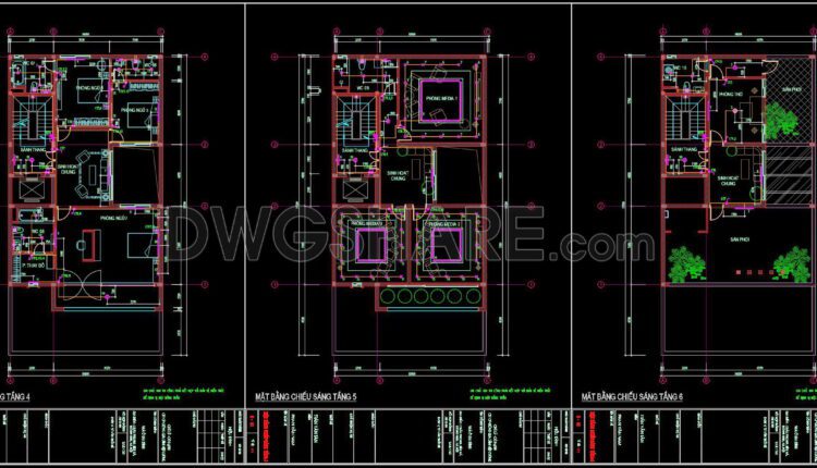 85. CAD drawings for detailed electrical designs for a 6-story townhouse
