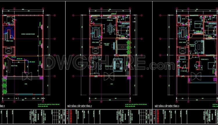 85. CAD drawings for detailed electrical designs for a 6-story townhouse