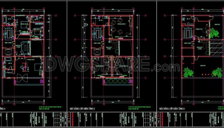 85. CAD drawings for detailed electrical designs for a 6-story townhouse