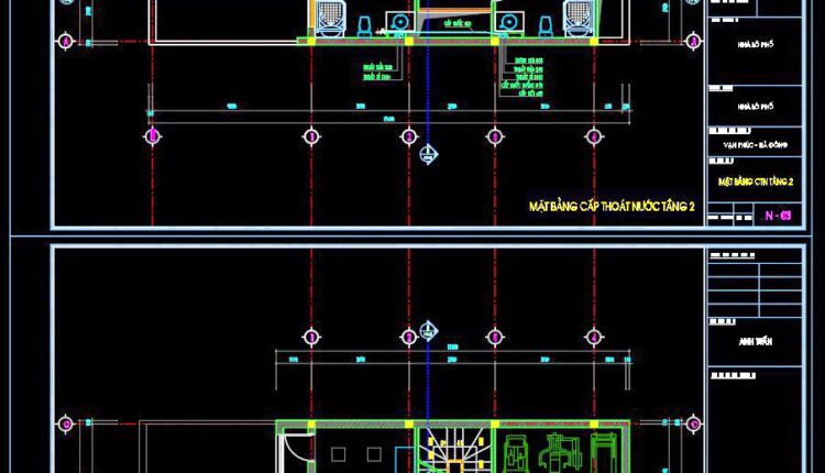 88. CAD drawings detailing the design of water supply and drainage systems for a 3-story townhouse