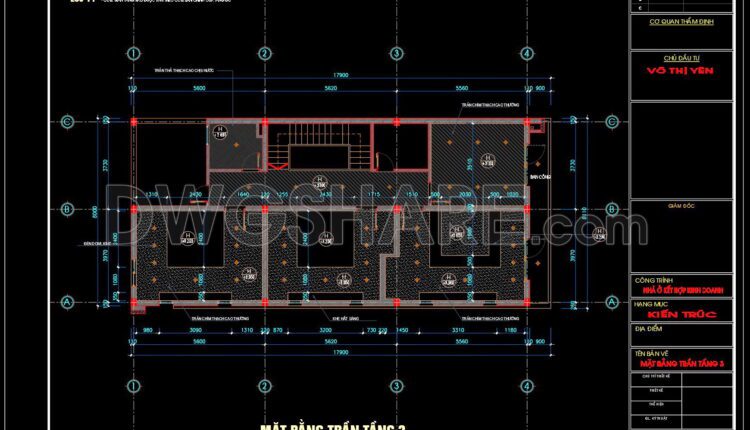 94. Detailed CAD drawings for the ceiling layout design of a 3-story townhouse