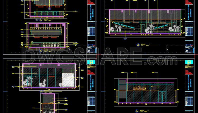 Detailed CAD drawings for the design and construction of coffee shop