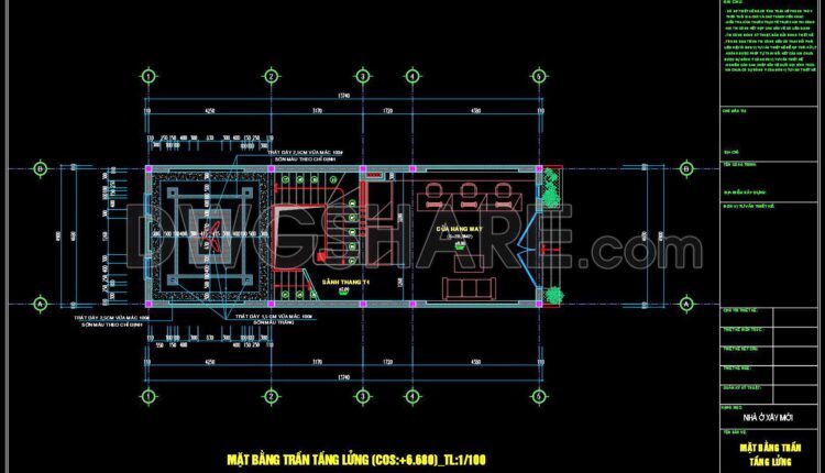104. Detailed CAD drawings for the ceiling layout design of a 3-story townhouse