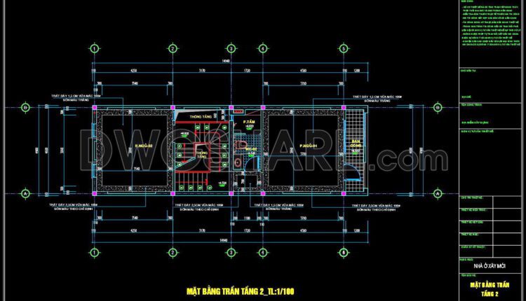 104. Detailed CAD drawings for the ceiling layout design of a 3-story townhouse