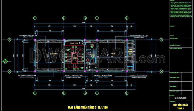 104. Detailed CAD drawings for the ceiling layout design of a 3-story townhouse