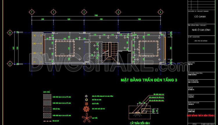 106. Detailed CAD drawings for the ceiling layout design of a 4-story townhouse