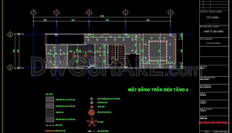 106. Detailed CAD drawings for the ceiling layout design of a 4-story townhouse