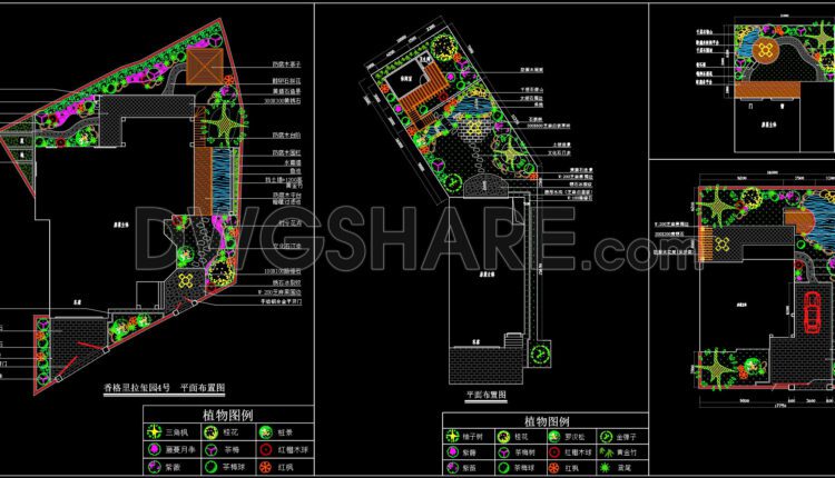 124. CAD Drawings of Landscape Design Plans for Villa Gardens
