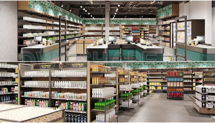 16. Download CAD design and construction drawings for a mini supermarket