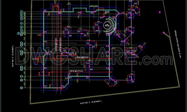 202. CAD drawing Of Bunglaw Foundation template Free download