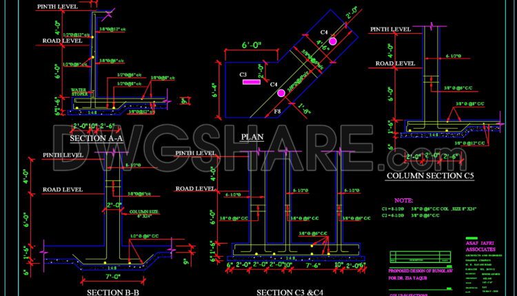 202. CAD drawing Of Bunglaw Foundation template Free download (2)