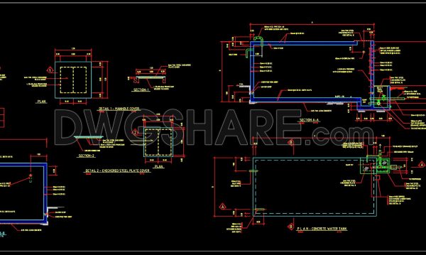 208. CAD drawing Of Water Tank Concrete Reinforcement Details Free download