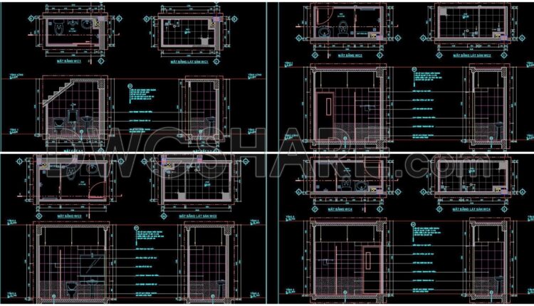 212. WC Layout Plan and elevations details CAD drawings download