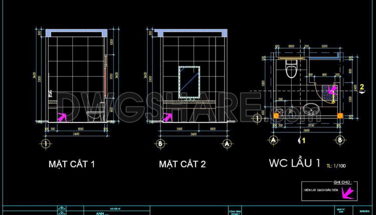 214. WC Layout Plan and elevations details CAD drawings download