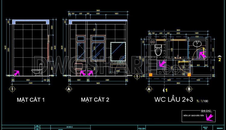 214. WC Layout Plan and elevations details CAD drawings download