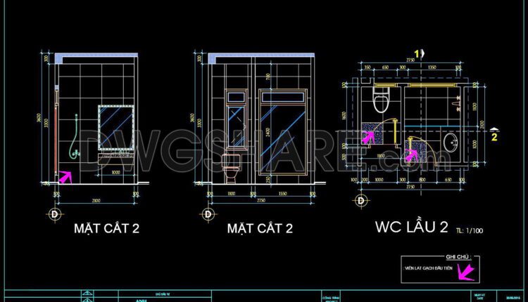 214. WC Layout Plan and elevations details CAD drawings download